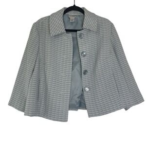 Kim Rogers Signature Tweed Jacket‎ Blue White Button Front Career Blazer
